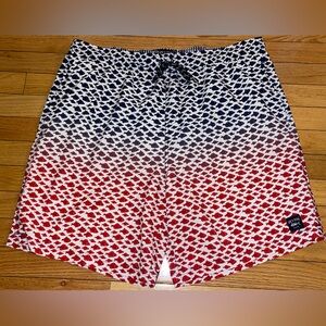 Spicy Tuna Red White Blue Swim Trunks Shorts With Brief Pockets Mens Size XXL